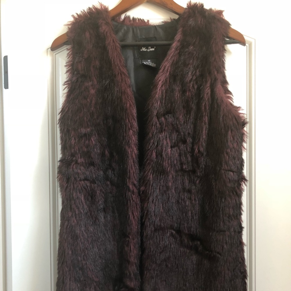 Burgundy/ wine color faux fur vest